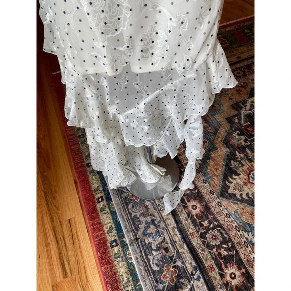Lucky Brand White Floral Burnout Polka Dot Ruffle High Low Slip Dress 6ELZU808 L - Picture 13 of 14